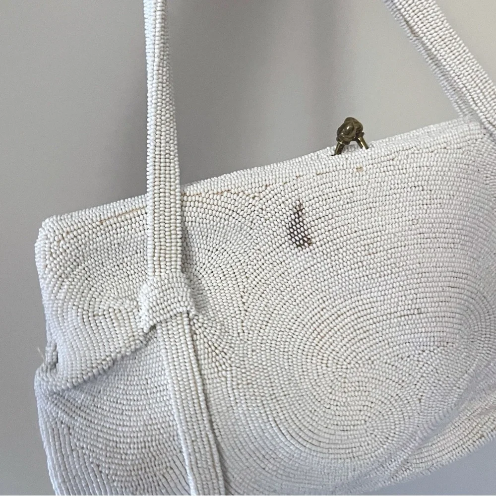 Vintage 1960's White Beaded Women's Bag Glam Statement Bag Party Victorian